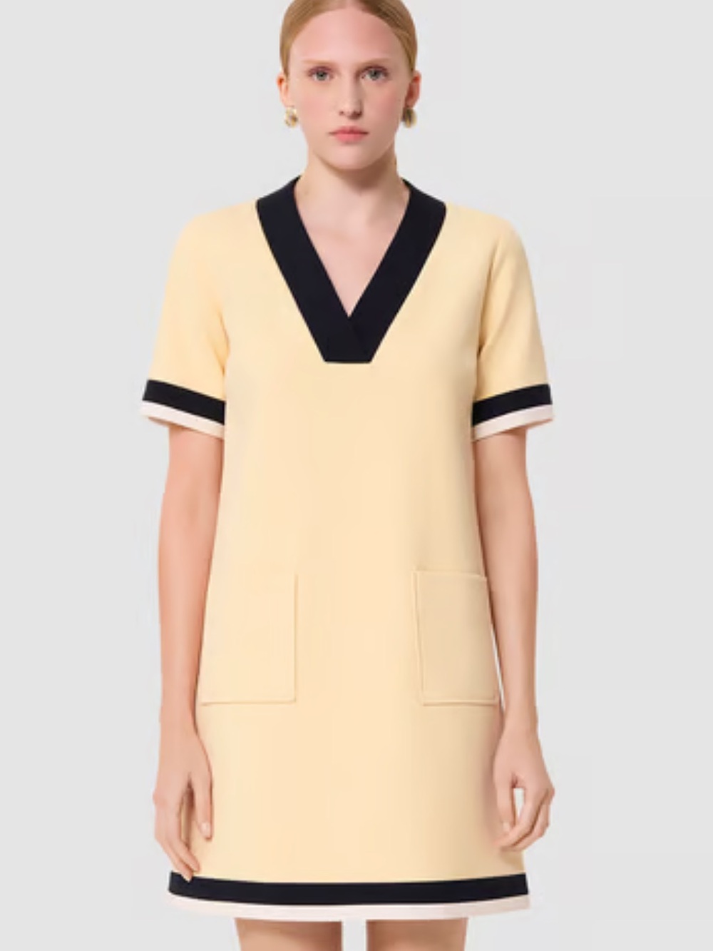 Tara Jarmon Cream Shift Dress with Black Trim